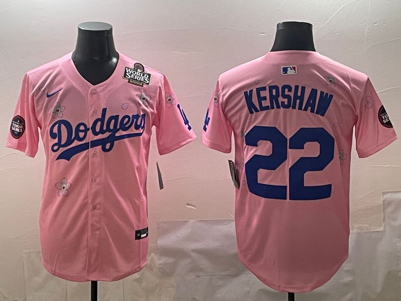Men Los Angeles Dodgers #22 Kershaw Pink Sakura Edition 2025 Nike MLB Jersey style 7->los angeles dodgers->MLB Jersey